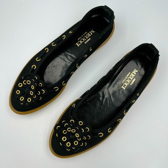 SESTO MEUCCI Black Floral Gold Ringlet Loafers - Picture 3 of 9